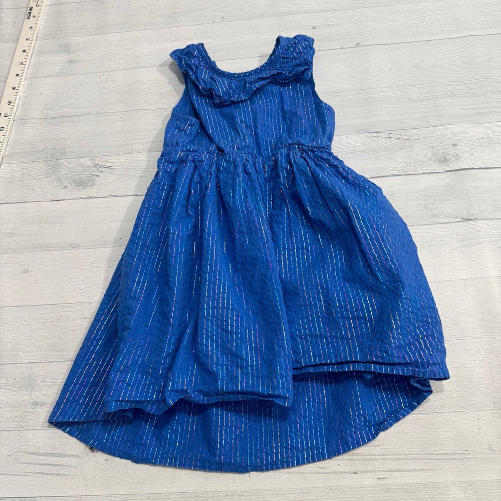 Tea collection girls blue dress metallic rainbow stripes size 5